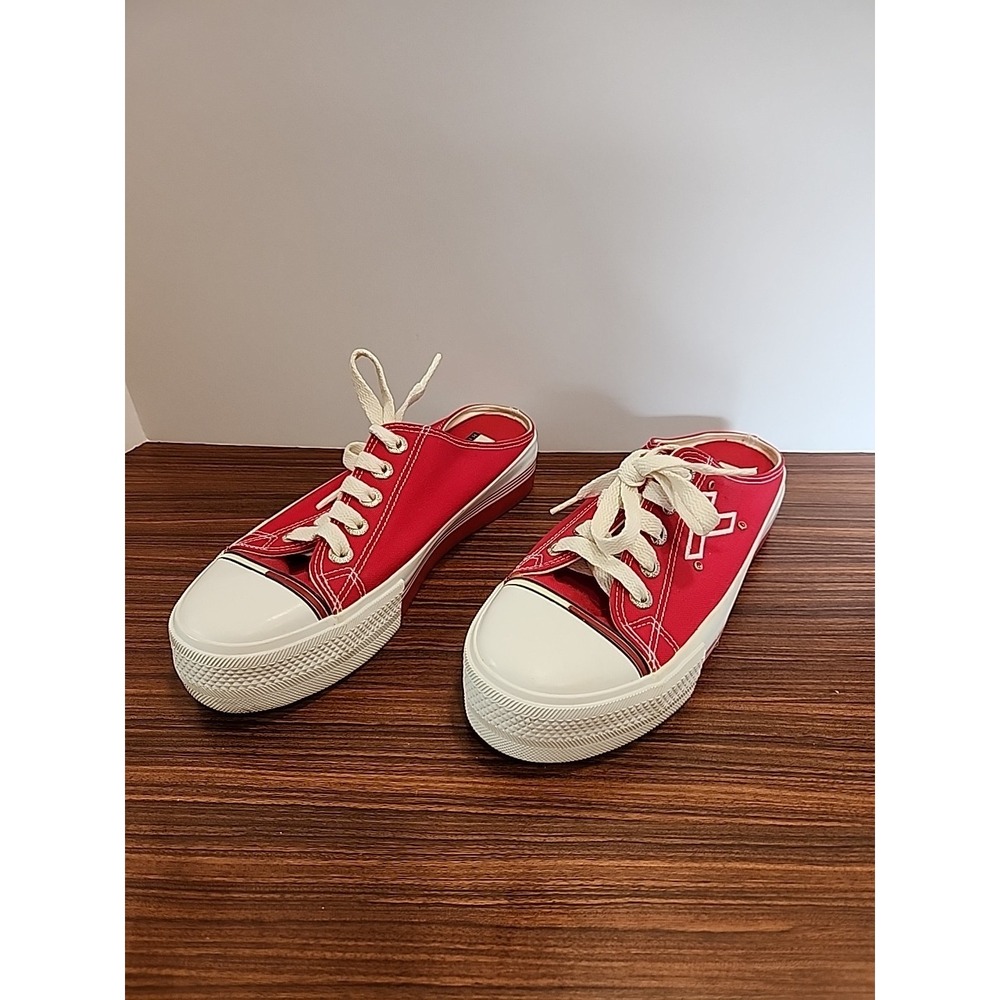 Rare Tommy Hilfiger Women's 8.5 LN Shoes Red Platform Mules Sneakers Lace Up‎